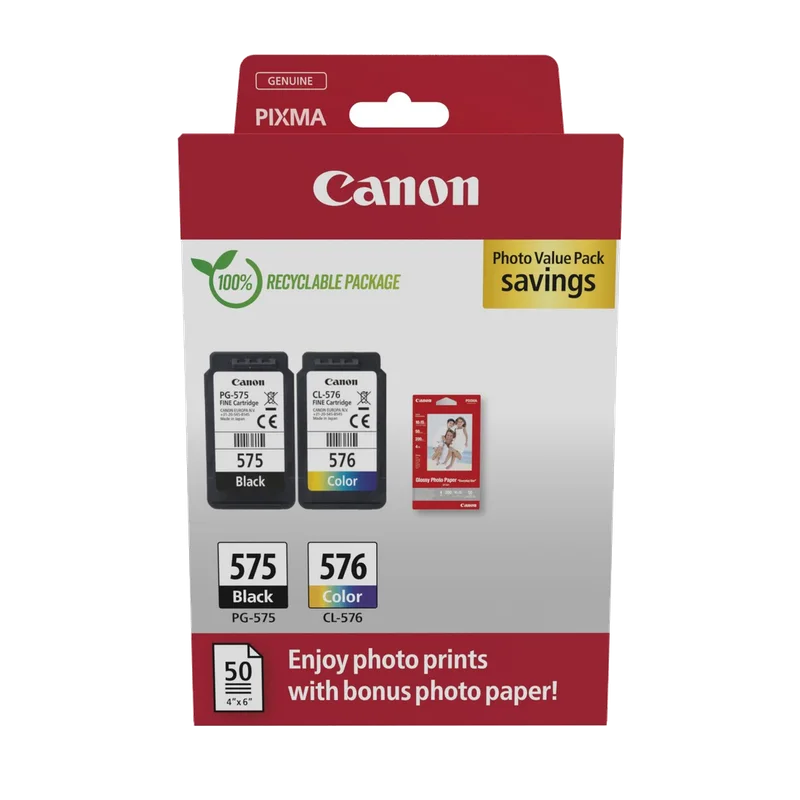 Canon PG-575 + CL-576 set zwart en kleur met fotopapier