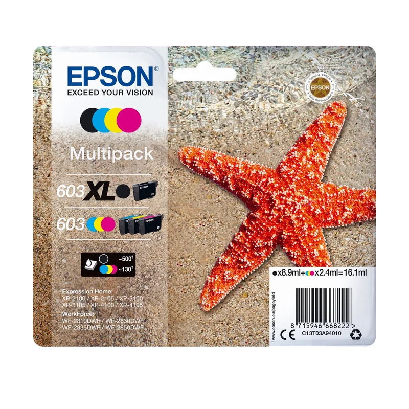 Epson 603 set zwart XL en 3 kleuren (T03A9)